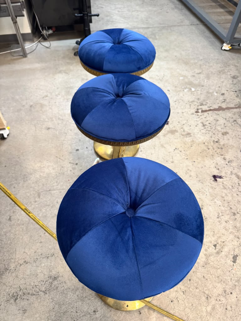 Blue tufted custom upholstered stools