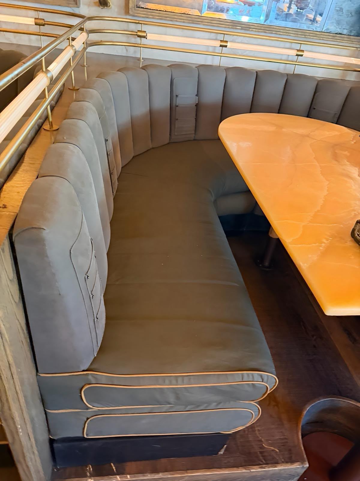 Gray restaurant booth upholstery